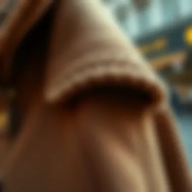 Close-up of a faux wool coat showcasing intricate stitching and modern details