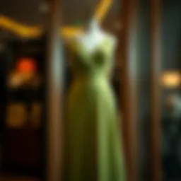 Elegant pistachio green evening dress on a mannequin