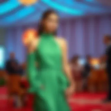 Fashionable Outfit Featuring Pistachio Green Dress Fashionable outfit featuring a pistachio green dress at an event