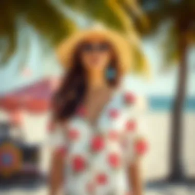Trendy short-sleeve beach attire with floral patterns