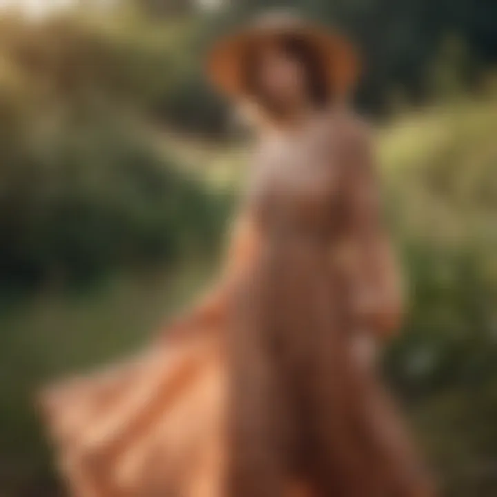 Flowy boho dress showcased in a natural outdoor setting