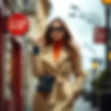 Fashionable trench coat paired with stylish accessories