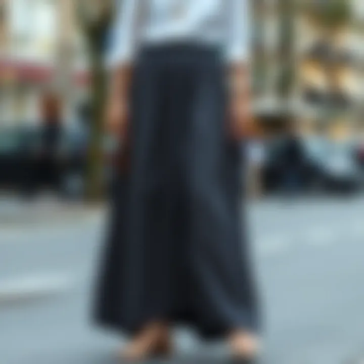 Trendy accessories complementing a gray long skirt