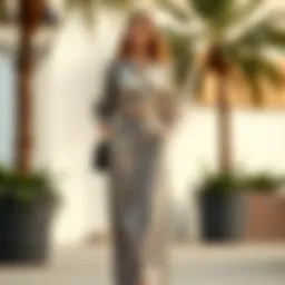 Elegant gray long skirt styled with a chic blouse