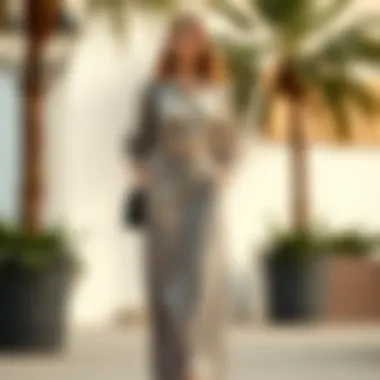 Elegant gray long skirt styled with a chic blouse