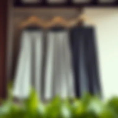 Different fabric options for gray long skirts displayed