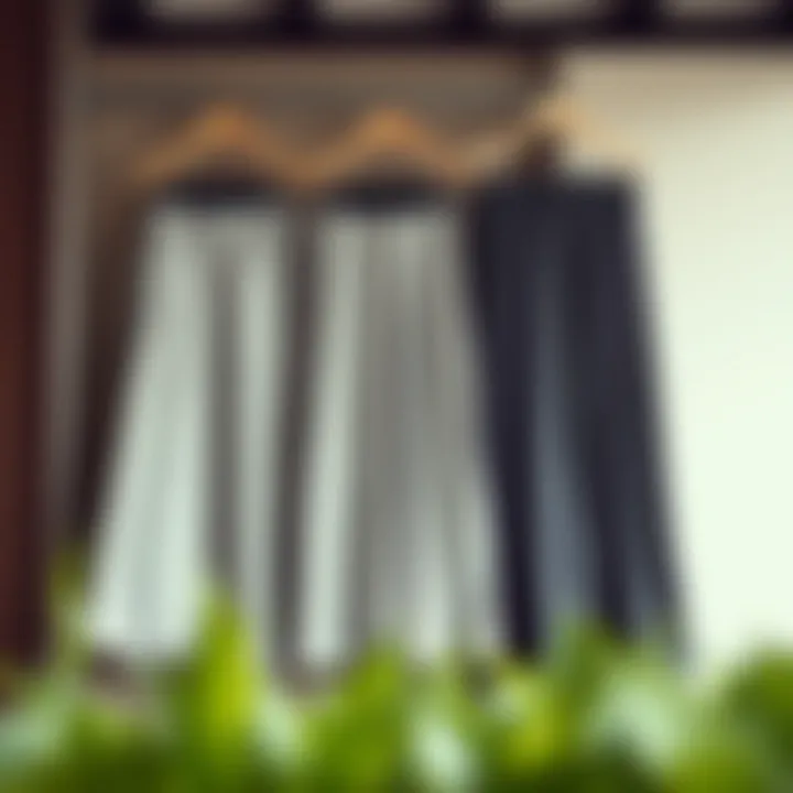 Different fabric options for gray long skirts displayed