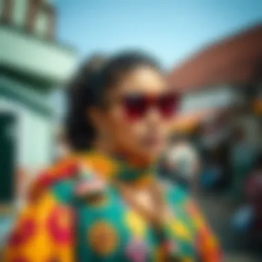 A modern fashion design featuring gupur elements in vibrant colors