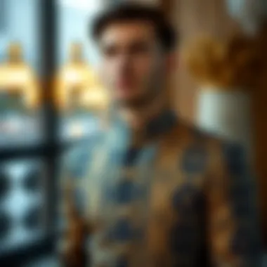 Elegant design of a hakim yaka ferace showcasing intricate patterns