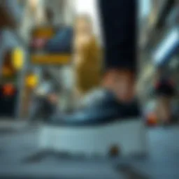 A pair of stylish platform shoes on a city street