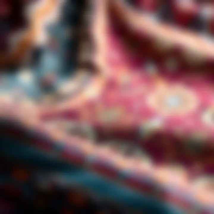Close-up of intricate patterns on a silk shawl