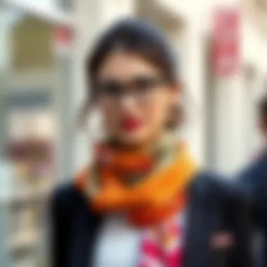 Stylish outfit accessorized with a silk scarf