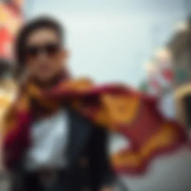 A stylish outfit complemented by a vibrant Jan Jan shawl.