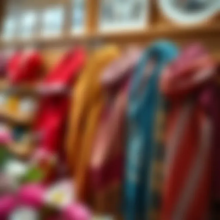 Elegant display of colorful Jan Jan shawls arranged artistically.