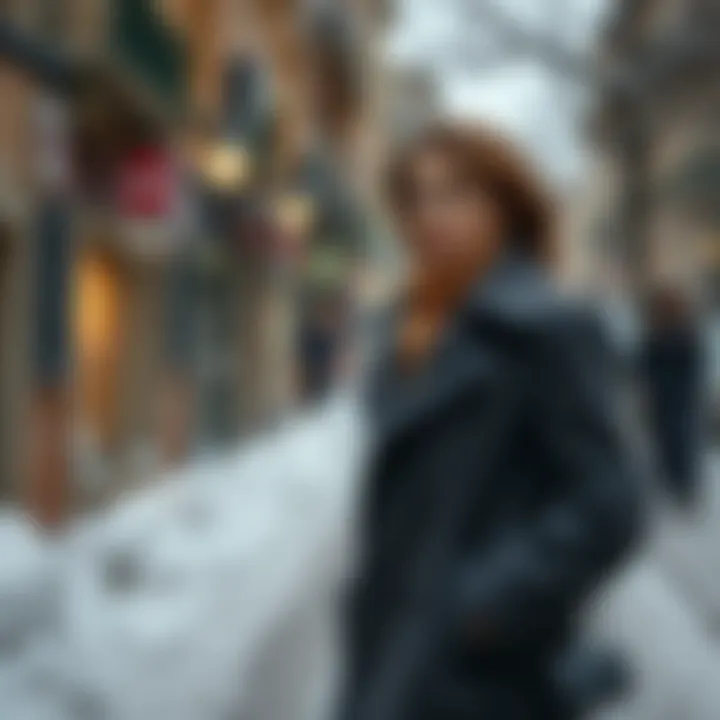 Classic wool coat on a snowy street