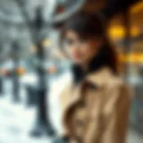 Elegant trench coat in a winter setting