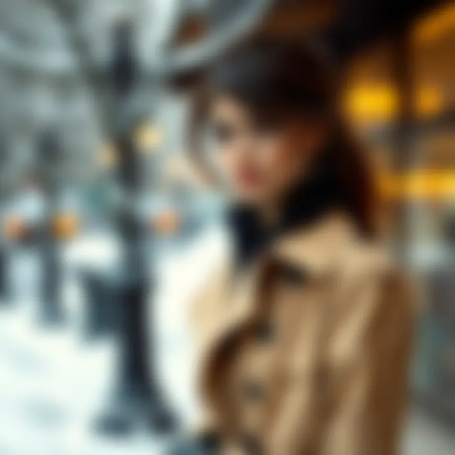 Elegant trench coat in a winter setting