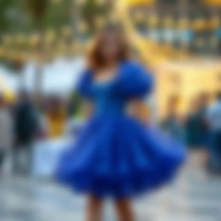 Vibrant puff dress showcased at a fashionable outdoor event
