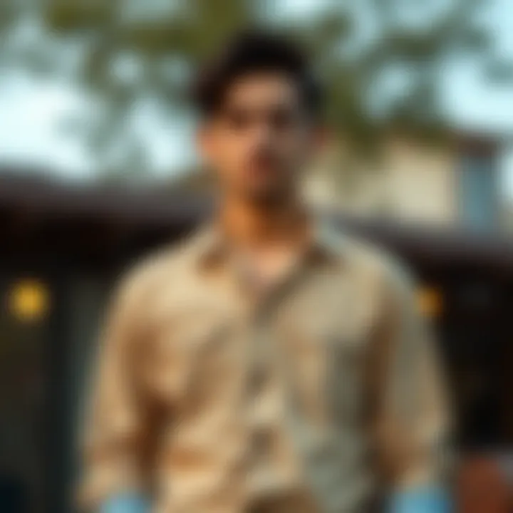 Casual outfit featuring a beige shirt paired with denim