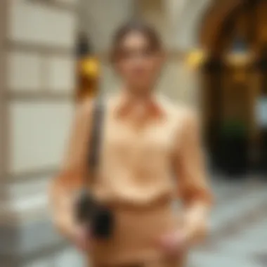 Elegant beige blouse styled for a formal occasion