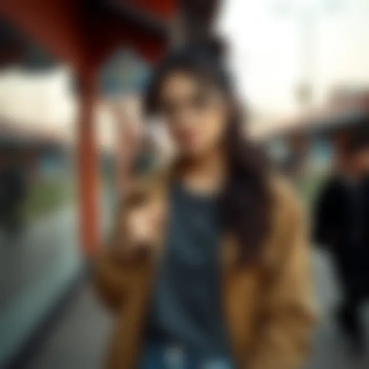 Woman showcasing a casual outfit with a jacket