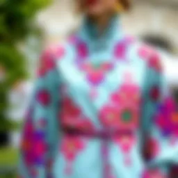 Elegant closed-dress showcasing vibrant patterns