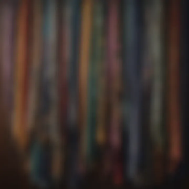 A stylish display of various scarves, highlighting different fabrics and colors.