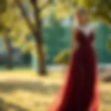 Elegant flared dress styled in an outdoor setting