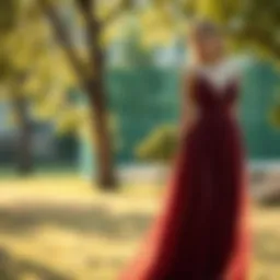 Elegant flared dress styled in an outdoor setting