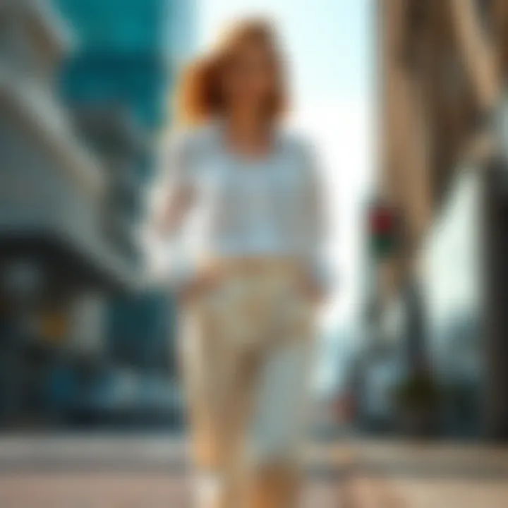 Stylish white shirt paired with high-waisted trousers for a trendy appearance