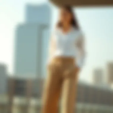 Sophisticated outfit featuring a white shirt and wide-leg trousers for a modern look