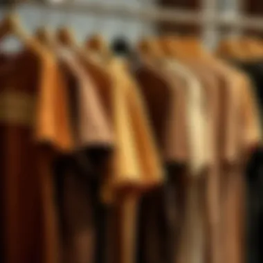A variety of styling options for brown t-shirts on hangers