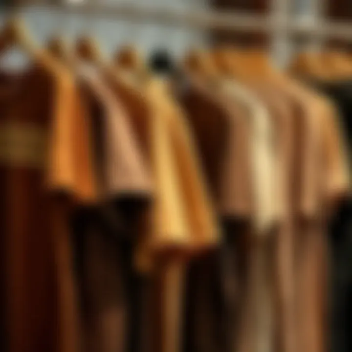 A variety of styling options for brown t-shirts on hangers