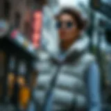 Stylish quilted puffer vest featured in urban setting