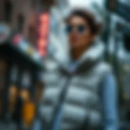 Stylish quilted puffer vest featured in urban setting