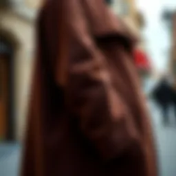 Elegant winter coat showcasing rich fabric texture