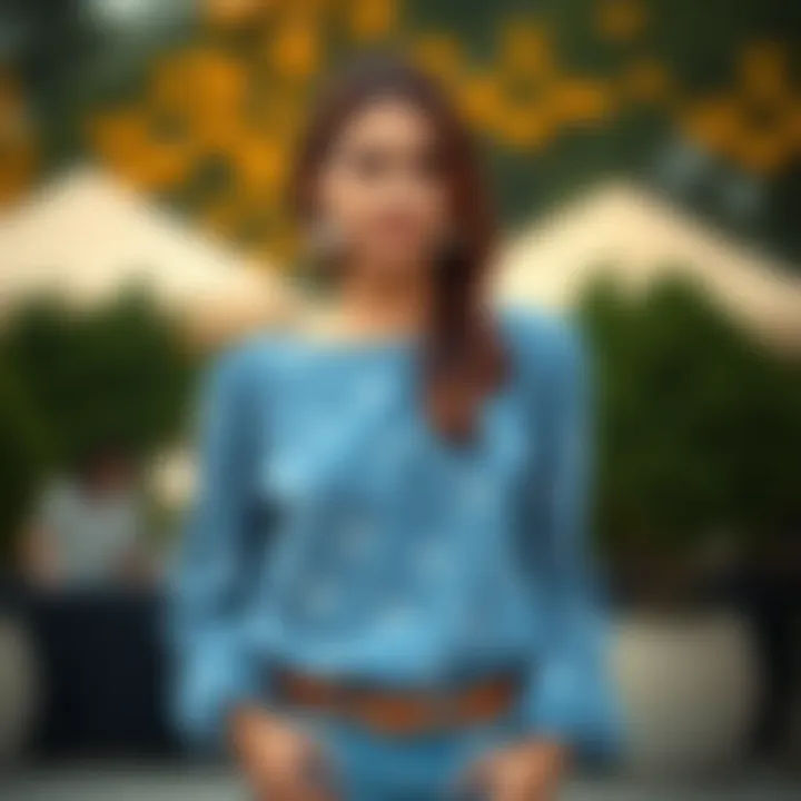 Casual combination featuring a boat neck blouse and denim