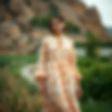 Outdoor Fashion Highlight Fashionable long boat neck dress highlighted in outdoor setting
