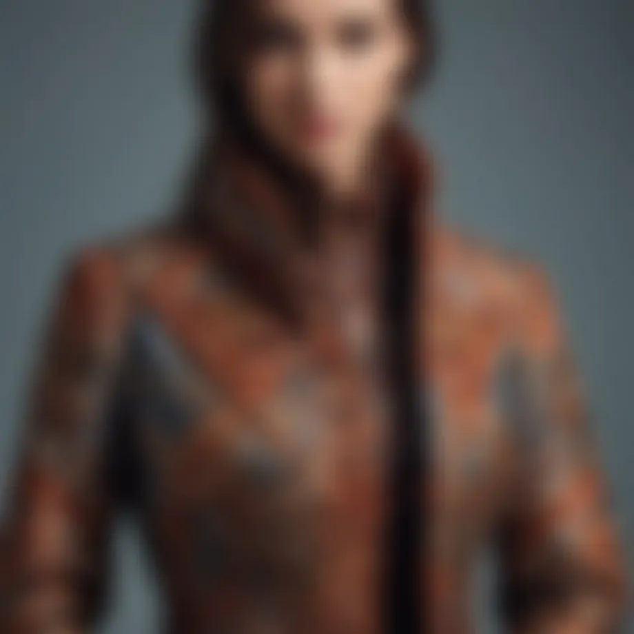 A stylish Kayra coat showcasing intricate patterns and textures.