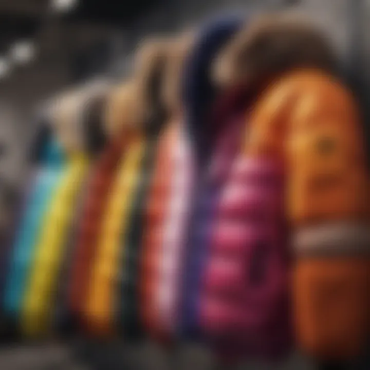 Colorful down jackets displayed for children