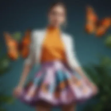Stylish Outfit Featuring a Butterfly Skirt A stylish outfit featuring a butterfly skirt paired with chic accessories