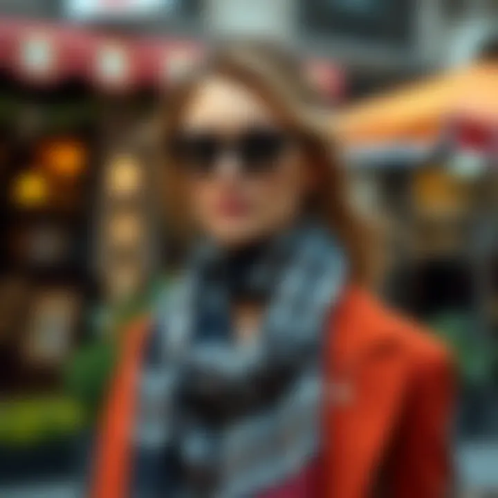 Stylish outfit accessorized with a patterned scarf