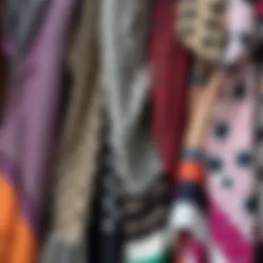 Variety of self-patterned scarves displayed together