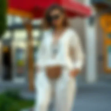 Fashionable accessories complementing a linen tunic and pants look