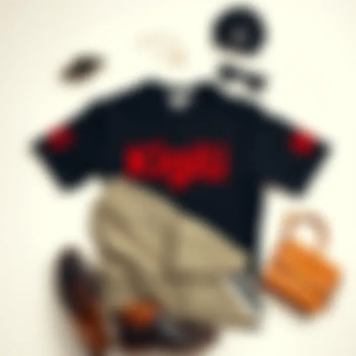 Flat lay of Kigili t-shirt paired with trendy accessories and stylish footwear.