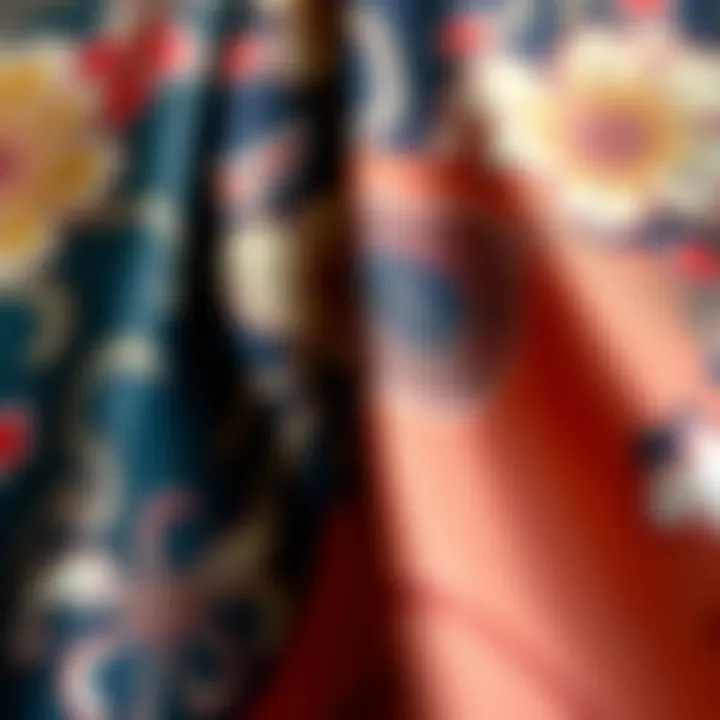 Close-up of kimono fabric showcasing intricate patterns