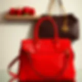 A striking red handbag elegantly displayed against a neutral background.