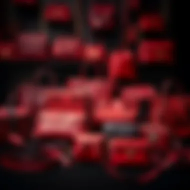 Diversity of Red Bags: Styles and Trends A collection of red bags in various styles and sizes arranged artistically.