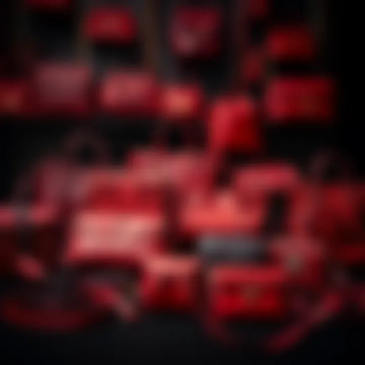 Diversity of Red Bags: Styles and Trends A collection of red bags in various styles and sizes arranged artistically.