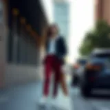 Elegant red checkered trousers styled with a black blazer and white shirt.
